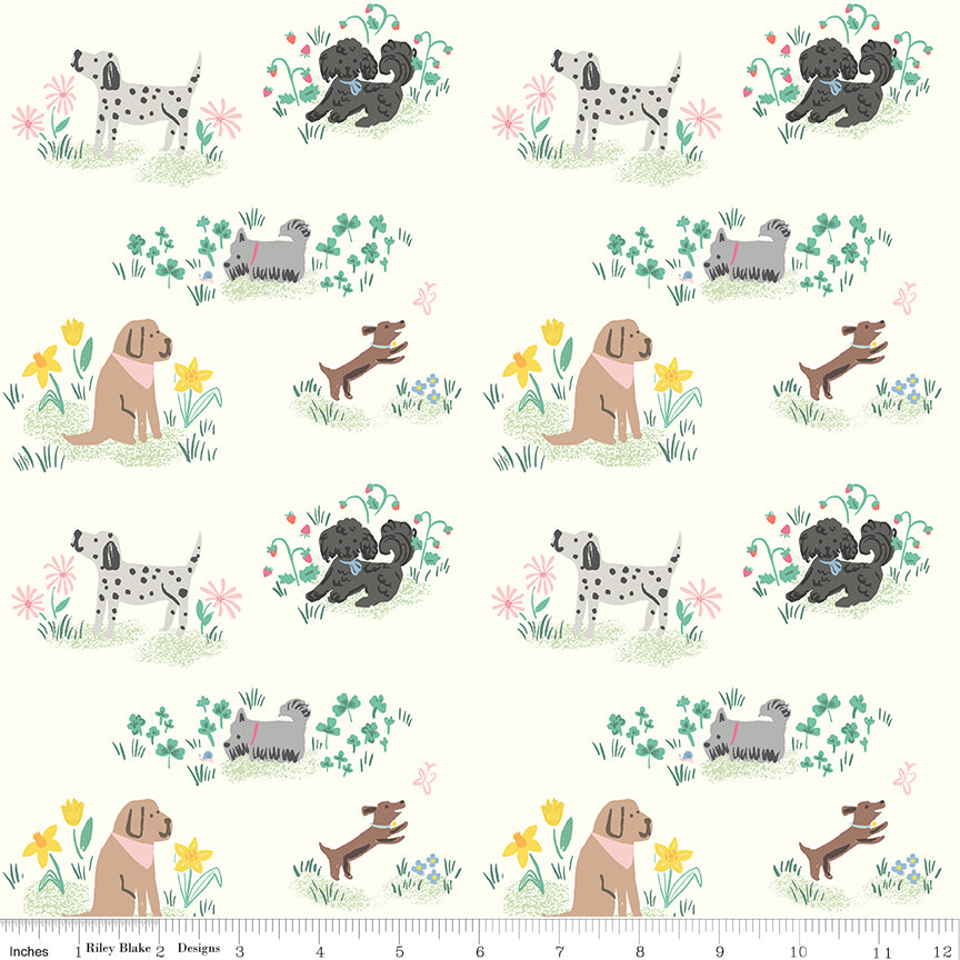 Chloe Dogs Cream SINGLE FAT QUARTERS