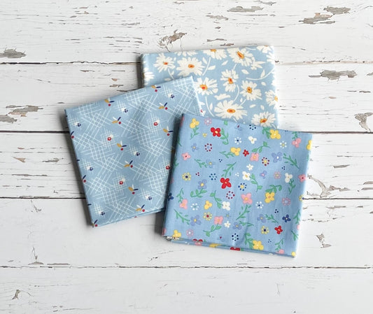 40% OFF!! Always in Season by American Jane 3 Sky Blue Fat Quarters