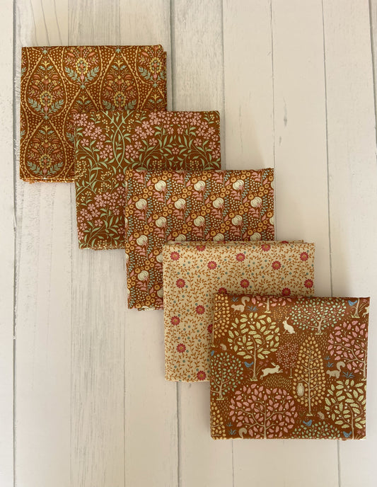 Tilda Sanctuary Fat Quarter Bundle Caramel/Ochre/Tan 5 Fat Quarters