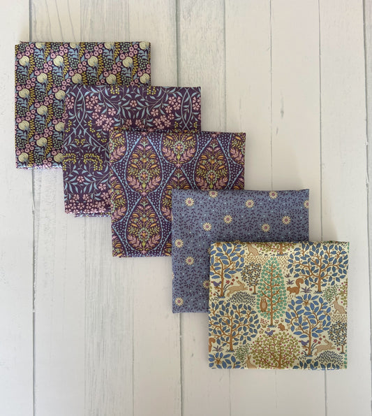 Tilda Sanctuary Fat Quarter Bundle Eggplant/Blue/Cool 5 Fat Quarters