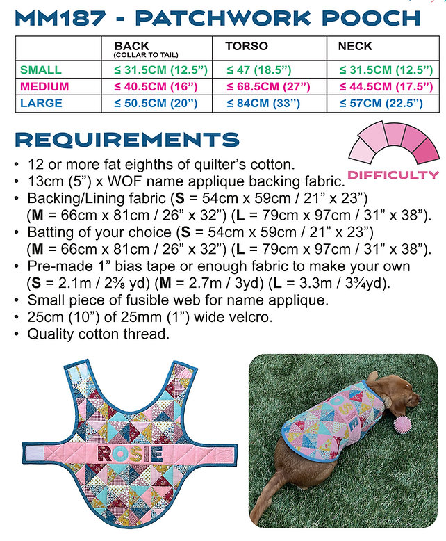 Patchwork Pooch Dog Jacket Printed Pattern by Melly and Me