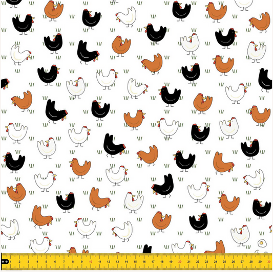 Chooks on White by Red Tractor Designs - 50cm increments