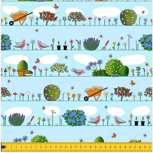 Spring Garden on Blue by Red Tractor Designs - 50cm increments