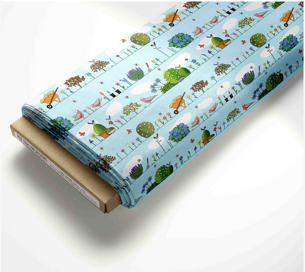 Spring Garden on Blue by Red Tractor Designs - 50cm increments