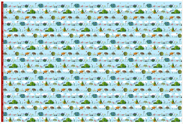 Spring Garden on Blue by Red Tractor Designs - 50cm increments