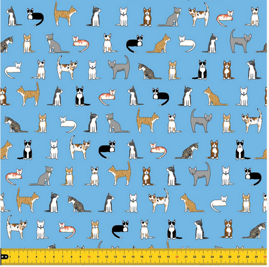 Cats on Blue by Red Tractor Designs - 50cm increments