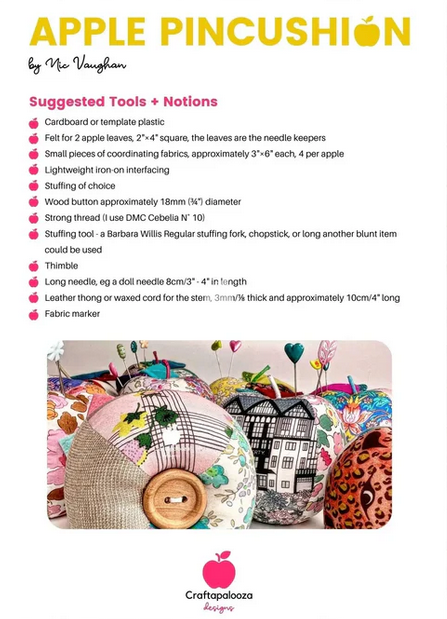 Apple Pincushion Pattern and Templates by Nic Vaughan - Craftapalooza Designs